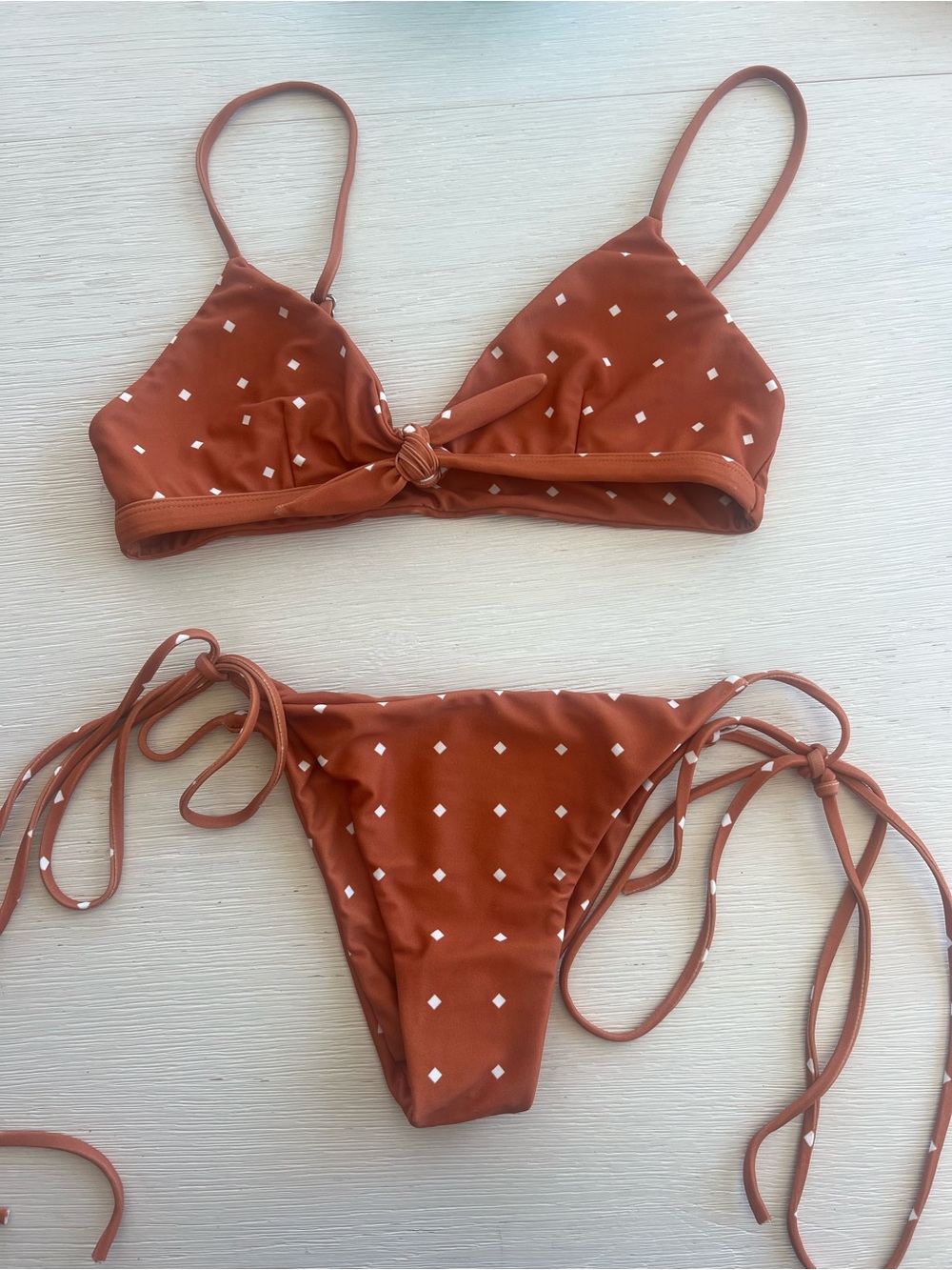 Faithfull the Brand Rust Orange Diamond Print Tie Bikini - Picture 5 of 5